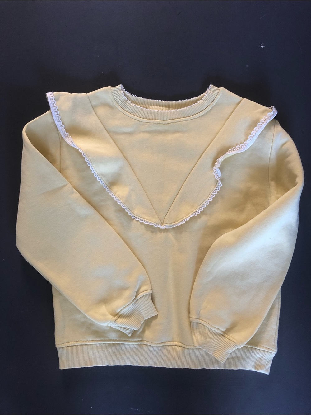 H&M Girls Yellow Lace Trim Ruffle Fleece Sweatshirt Size 8-10